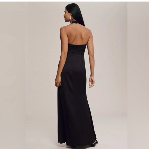 NWOT - BHLDN Anthropologie Ruby Twist Satin Halter Gown in Black - Picture 2 of 4